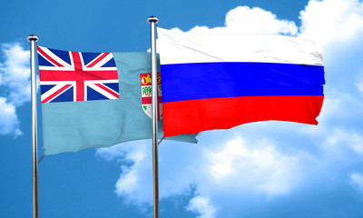 Fiji flag with Russia flag, 3D rendering