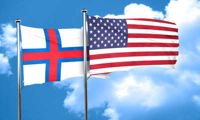 faroe islands flag with American flag, 3D rendering