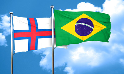 faroe islands flag with Brazil flag, 3D rendering