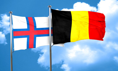 faroe islands flag with Belgium flag, 3D rendering