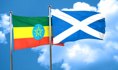 Ethiopia flag with Scotland flag, 3D rendering