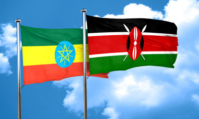 Ethiopia flag with Kenya flag, 3D rendering