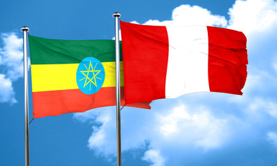 Ethiopia flag with Peru flag, 3D rendering