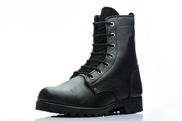 black leather men boot