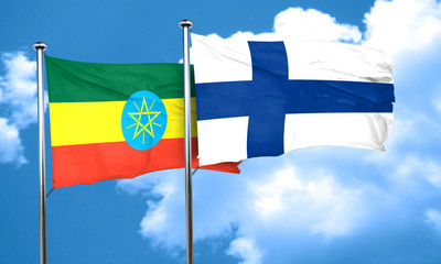 Ethiopia flag with Finland flag, 3D rendering