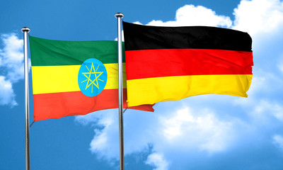 Ethiopia flag with Germany flag, 3D rendering