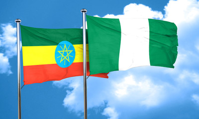 Ethiopia flag with Nigeria flag, 3D rendering
