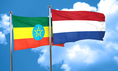 Ethiopia flag with Netherlands flag, 3D rendering
