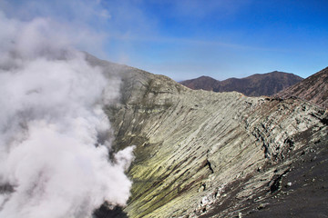 Volcanic crate, crater volcano Bromo in Indonesia. crater of volcano Bromo. Active volcano, Bromo at Indonesia. 