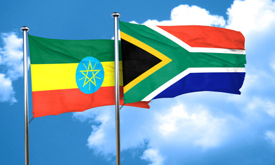 Ethiopia flag with South Africa flag, 3D rendering