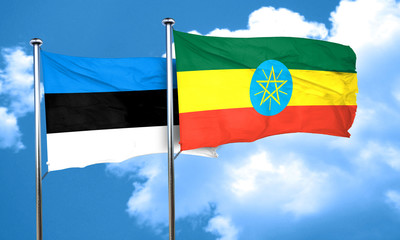 estonia flag with Ethiopia flag, 3D rendering