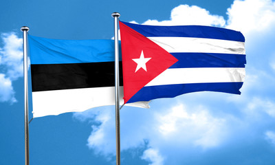 estonia flag with cuba flag, 3D rendering