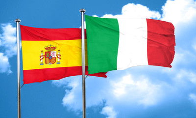 Spanish flag with Italy flag, 3D rendering