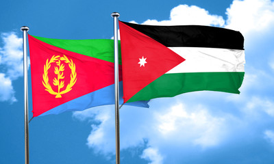 Eritrea flag with Jordan flag, 3D rendering