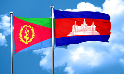 Eritrea flag with Cambodia flag, 3D rendering
