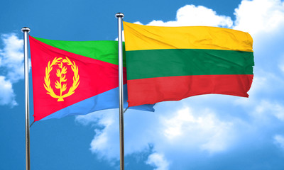 Eritrea flag with Lithuania flag, 3D rendering