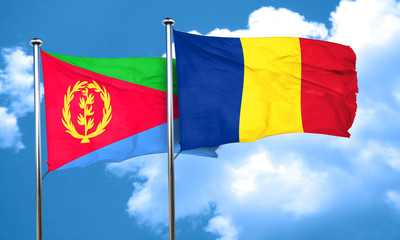 Eritrea flag with Romania flag, 3D rendering