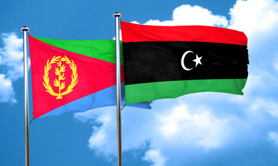 Eritrea flag with Libya flag, 3D rendering