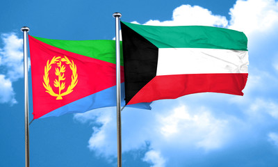 Eritrea flag with Kuwait flag, 3D rendering