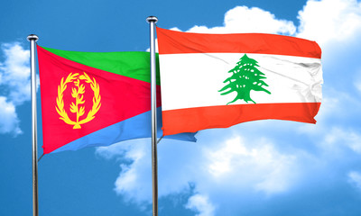 Eritrea flag with Lebanon flag, 3D rendering