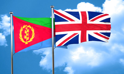 Eritrea flag with Great Britain flag, 3D rendering