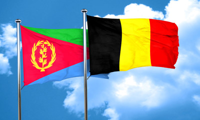 Eritrea flag with Belgium flag, 3D rendering