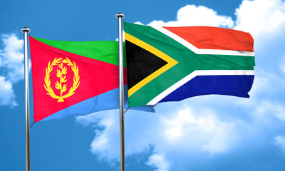 Eritrea flag with South Africa flag, 3D rendering