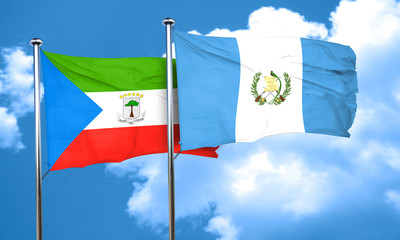 Equatorial guinea flag with Guatemala flag, 3D rendering