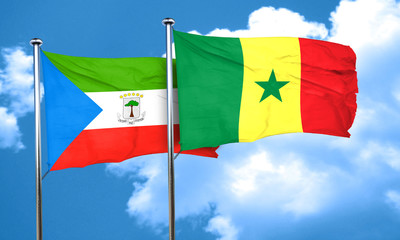 Fototapeta na wymiar Equatorial guinea flag with Senegal flag, 3D rendering