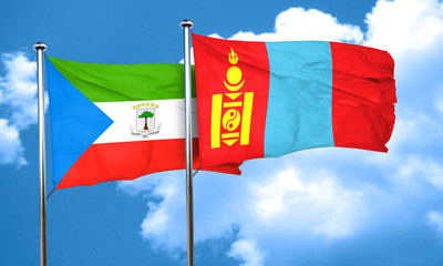 Equatorial guinea flag with Mongolia flag, 3D rendering