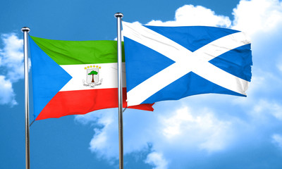 Equatorial guinea flag with Scotland flag, 3D rendering