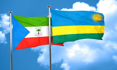 Equatorial guinea flag with rwanda flag, 3D rendering