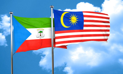 Equatorial guinea flag with Malaysia flag, 3D rendering