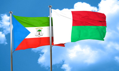 Equatorial guinea flag with Madagascar flag, 3D rendering