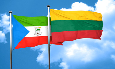 Equatorial guinea flag with Lithuania flag, 3D rendering