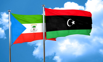 Equatorial guinea flag with Libya flag, 3D rendering