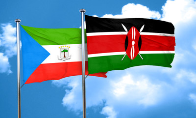 Equatorial guinea flag with Kenya flag, 3D rendering