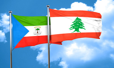 Equatorial guinea flag with Lebanon flag, 3D rendering