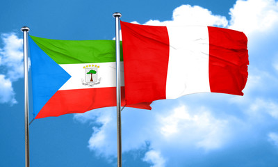 Equatorial guinea flag with Peru flag, 3D rendering