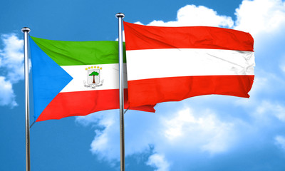 Equatorial guinea flag with Austria flag, 3D rendering