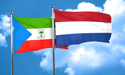 Equatorial guinea flag with Netherlands flag, 3D rendering