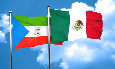 Equatorial guinea flag with Mexico flag, 3D rendering
