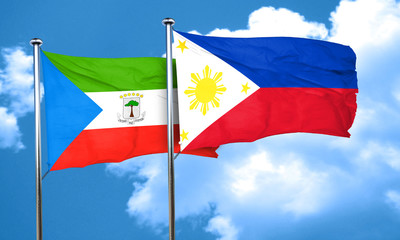 Equatorial guinea flag with Philippines flag, 3D rendering