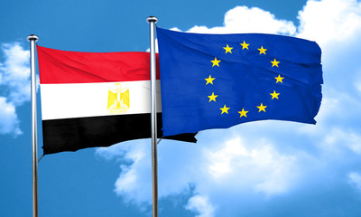 Egypt flag with european union flag, 3D rendering