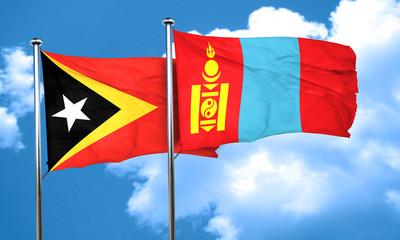 east timor flag with Mongolia flag, 3D rendering