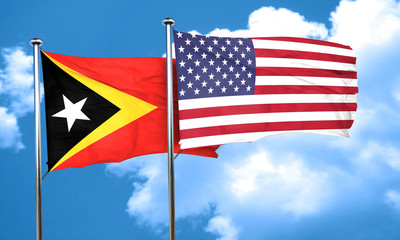 east timor flag with American flag, 3D rendering