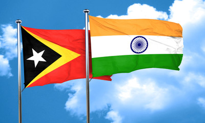 east timor flag with India flag, 3D rendering