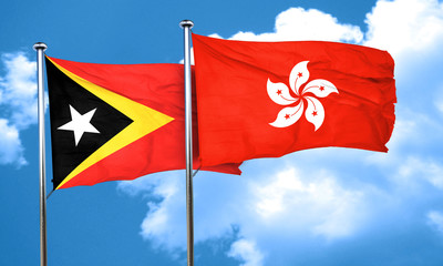east timor flag with Hong Kong flag, 3D rendering