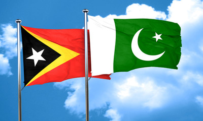 east timor flag with Pakistan flag, 3D rendering
