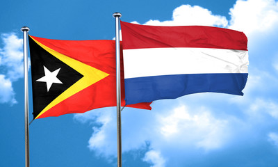 east timor flag with Netherlands flag, 3D rendering